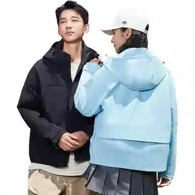 鸭鸭 户外露营短款连帽拼色防风夹克外套 男女同款
