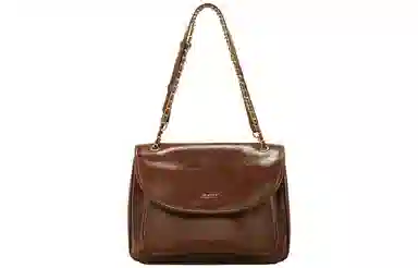 妙迪 纯色磁扣开合 牛剖层革 腋下包单肩包 女款 暮云棕