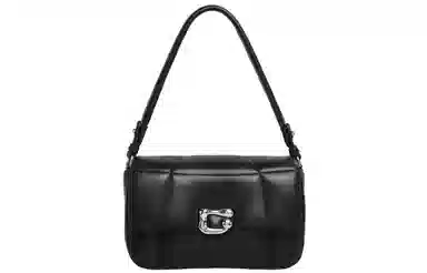 妙迪 时尚百搭休闲磁扣开合 羊皮 单肩包 女款 松露黑