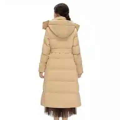 鸭鸭 纯色连帽拉链保暖长款羽绒服 女款