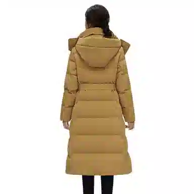鸭鸭 纯色连帽拉链保暖长款羽绒服 女款