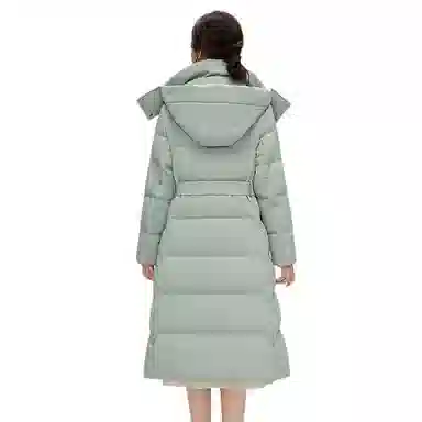 鸭鸭 纯色连帽拉链保暖长款羽绒服 女款