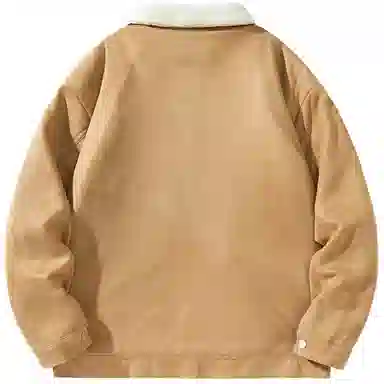 帕丁顿熊 简约小熊贴标美拉德纯色休闲宽松羊羔毛内里加绒保暖加厚夹克外套 男女同款