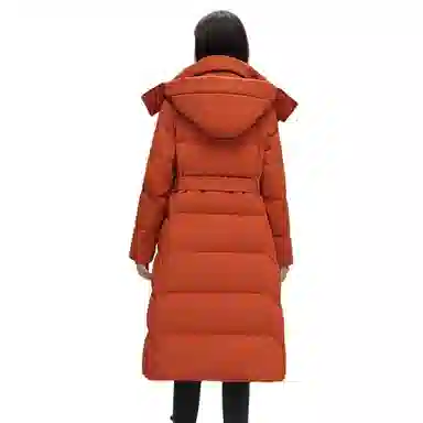 鸭鸭 纯色连帽拉链保暖长款羽绒服 女款