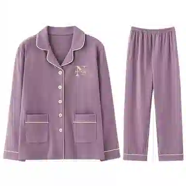 兰缪 保暖德绒长袖加厚翻领长裤家居服睡衣套装 女款 图色