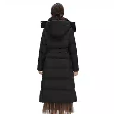 鸭鸭 纯色连帽拉链保暖长款羽绒服 女款