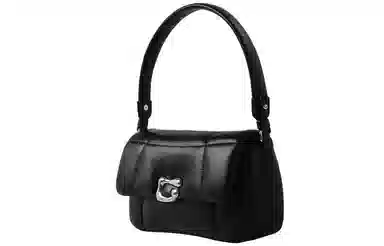 妙迪 时尚百搭休闲磁扣开合 羊皮 单肩包 女款 松露黑