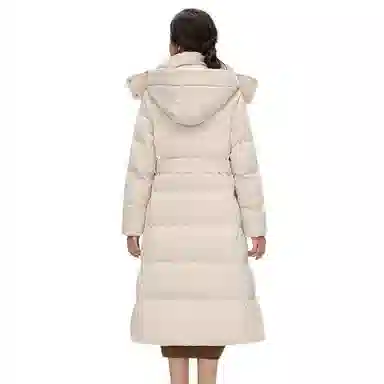 鸭鸭 纯色连帽拉链保暖长款羽绒服 女款