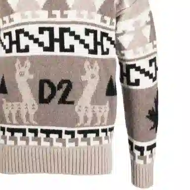 DSQUARED2 FW22 Jacquard Knit Sweater Khaki