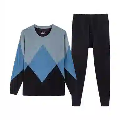 贴身领域 加绒加厚圆领内衣时尚可外穿秋衣秋裤青年保暖套装 男款