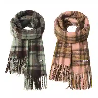 雅鹿 复古氛围感格纹  拉面马海毛加大加厚披肩 聚酯纤维 绒线围巾 男女同款情侣款 礼盒装