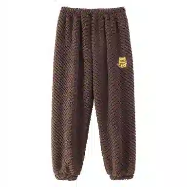 莫代尔 素色时尚卡通柔软保暖储温抗起球提花可外穿睡裤 女款 棕色