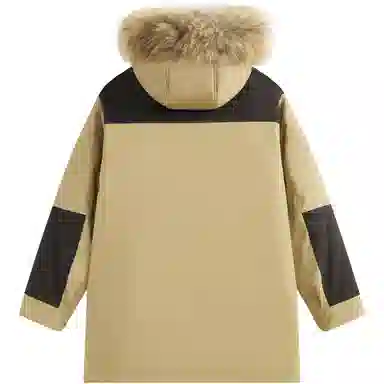 帕丁顿熊 纯色拼接毛领派克中长款连帽宽松休闲外套防风防寒保暖加厚羽绒服 男女同款