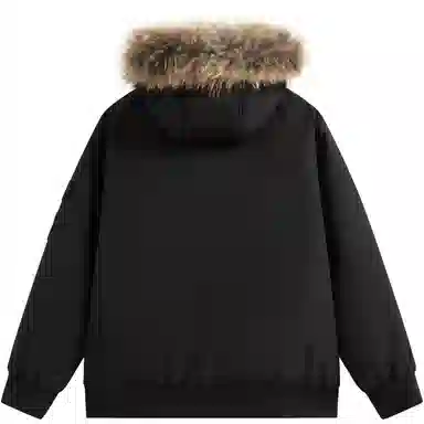 帕丁顿熊 纯色毛领派克连帽宽松外套简约小熊贴标休闲防风防寒保暖加厚羽绒服 男女同款