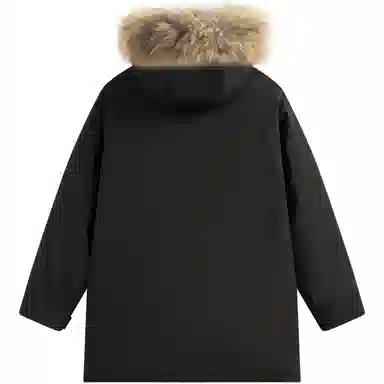 帕丁顿熊 纯色拼接毛领派克中长款连帽宽松休闲外套防风防寒保暖加厚羽绒服 男女同款