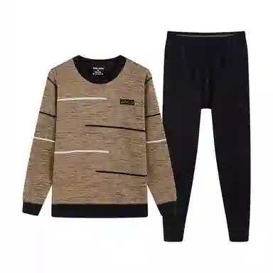 贴身领域 加绒加厚圆领内衣时尚可外穿秋衣秋裤青年保暖套装 男款