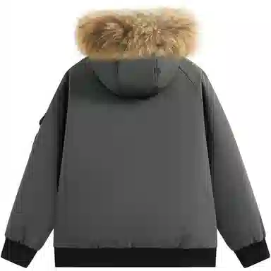 帕丁顿熊 纯色毛领派克连帽宽松外套简约小熊贴标休闲防风防寒保暖加厚羽绒服 男女同款