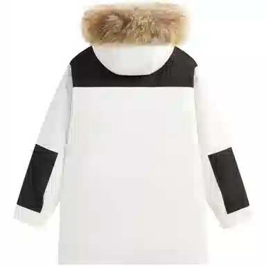 帕丁顿熊 纯色拼接毛领派克中长款连帽宽松休闲外套防风防寒保暖加厚羽绒服 男女同款