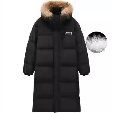 帕丁顿熊 纯色毛领派克连帽长款宽松休闲小熊贴标面包服外套防风防寒保暖加厚羽绒服 男女同款