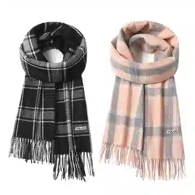 雅鹿 高级感仿羊绒条纹格子保暖加厚柔软显白两用披肩 秋冬小清新防寒护颈学生百搭毛绒围脖 聚酯纤维 绒线围巾 男女同款情侣款 礼盒装