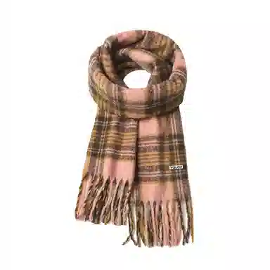 雅鹿 复古氛围感格纹  拉面马海毛加大加厚披肩 聚酯纤维 绒线围巾 男女同款情侣款 礼盒装