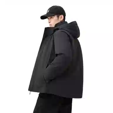 鸭鸭 薄款鹅绒三合一山系户外远足防风保暖短款连帽休闲羽绒服 男女同款