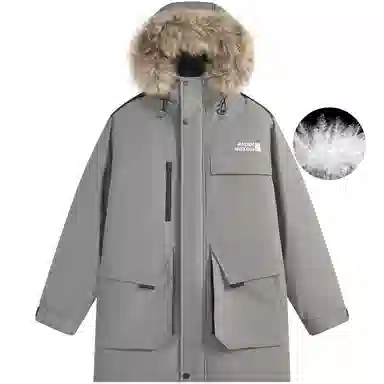 帕丁顿熊 纯色毛领派克中长款连帽宽松休闲外套防风防寒保暖加厚羽绒服 男女同款