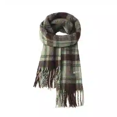 雅鹿 复古氛围感格纹  拉面马海毛加大加厚披肩 聚酯纤维 绒线围巾 男女同款情侣款 礼盒装