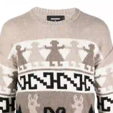 DSQUARED2 FW22 Jacquard Knit Sweater Khaki
