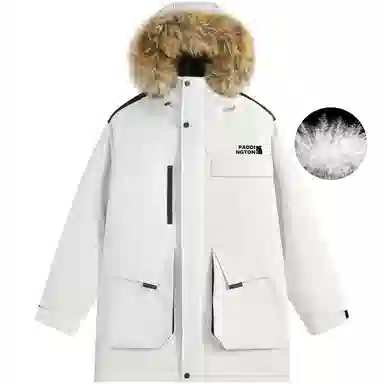 帕丁顿熊 纯色毛领派克中长款连帽宽松休闲外套防风防寒保暖加厚羽绒服 男女同款