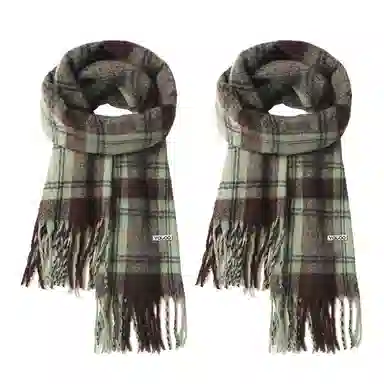 雅鹿 复古氛围感格纹  拉面马海毛加大加厚披肩 聚酯纤维 绒线围巾 男女同款情侣款 礼盒装