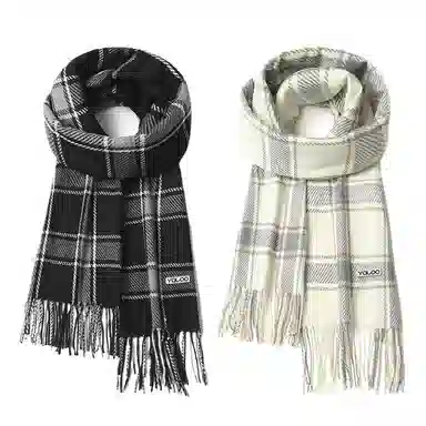 雅鹿 高级感仿羊绒条纹格子保暖加厚柔软显白两用披肩 秋冬小清新防寒护颈学生百搭毛绒围脖 聚酯纤维 绒线围巾 男女同款情侣款 礼盒装