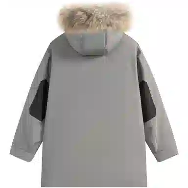 帕丁顿熊 纯色毛领派克中长款连帽宽松休闲外套防风防寒保暖加厚羽绒服 男女同款