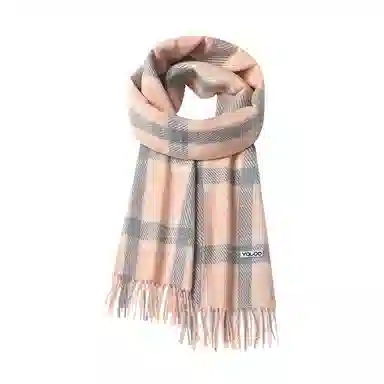 雅鹿 高级感仿羊绒条纹格子保暖加厚柔软显白两用披肩 秋冬小清新防寒护颈学生百搭毛绒围脖 聚酯纤维 绒线围巾 男女同款情侣款 礼盒装