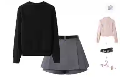 东鲸岁时记 慵懒风圆领单排扣舒适上衣中腰纯色简约短裙裙装套装 女款