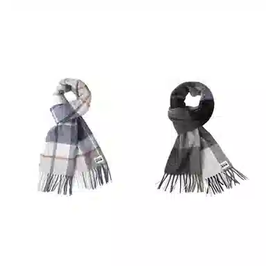 木林森 纯羊毛格子小清新流苏绒线围巾秋冬加厚保暖  围巾 男女同款情侣款