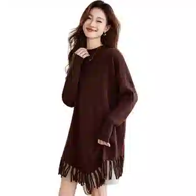 恒源祥 纯色时尚流苏宽松小众设计针织衫 女款