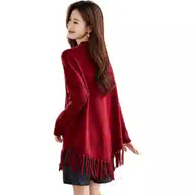 恒源祥 纯色时尚流苏宽松小众设计针织衫 女款