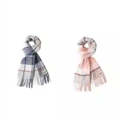木林森 纯羊毛格子小清新流苏绒线围巾秋冬加厚保暖  围巾 男女同款情侣款