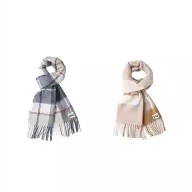 木林森 纯羊毛格子小清新流苏绒线围巾秋冬加厚保暖  围巾 男女同款情侣款