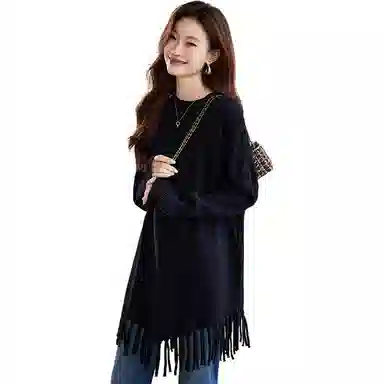 恒源祥 纯色时尚流苏宽松小众设计针织衫 女款