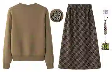 东鲸岁时记 慵懒学院风高级感针织开衫毛衣长袖衬衫格纹长裙裙装套装 女款