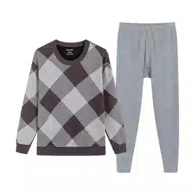 贴身领域 加厚加绒圆领可外穿秋衣秋裤防寒保暖套装 男款