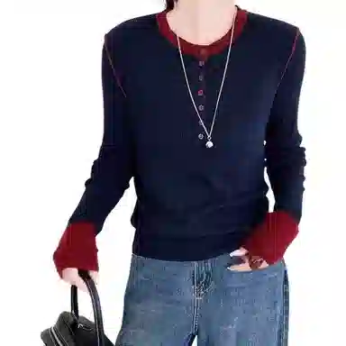 水中花 秋款打底套头休闲时尚舒适长袖针织衫 女款