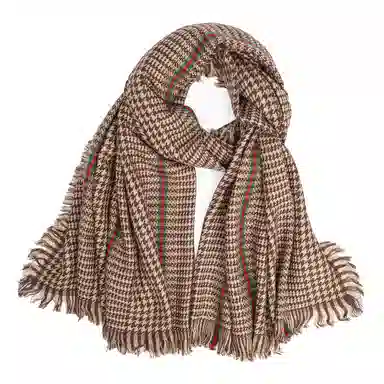 上海故事 英伦复古千鸟格秋冬加厚保暖大披肩 绵羊毛 绒线围巾 女款 咖色