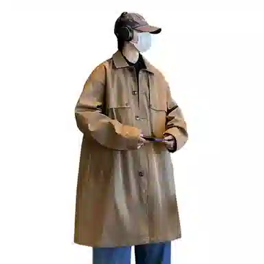 稻草人 法式慵懒风简约纯色铆钉高级感设计中长款不过膝防风保暖风衣美式复古街头潮牌文艺风百搭单排扣工装夹克外套 男女同款