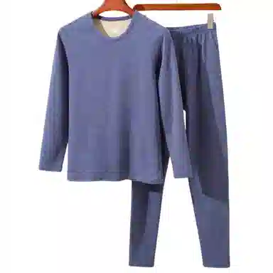 兰缪 秋冬绵羊毛蚕丝长款圆领内衣防冻羽毛绒秋衣秋裤柔软贴身锁温蓄暖舒适透气基础打底保暖套装 男款