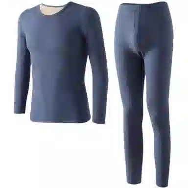 兰缪 秋冬绵羊毛蚕丝长款圆领内衣防冻羽毛绒秋衣秋裤柔软贴身锁温蓄暖舒适透气基础打底保暖套装 男款