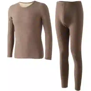 兰缪 秋冬绵羊毛蚕丝长款圆领内衣防冻羽毛绒秋衣秋裤柔软贴身锁温蓄暖舒适透气基础打底保暖套装 男款