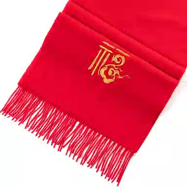 上海故事 送福喜庆红加厚保暖外搭送礼 绵羊毛 绒线围巾 男女同款情侣款